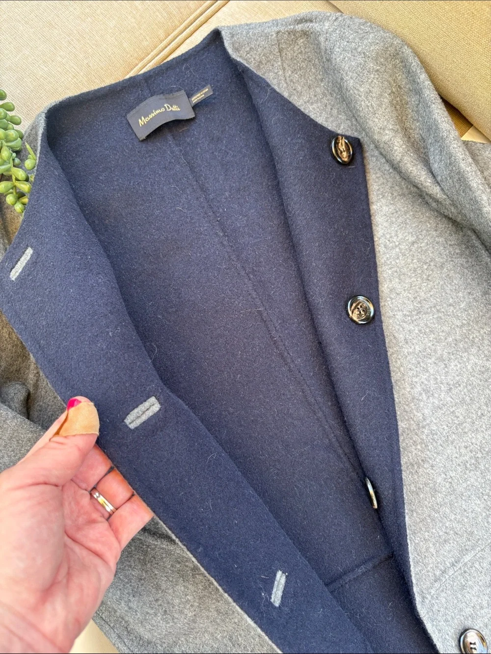 Massimo Dutti Gray Single-Breasted Wool Coat